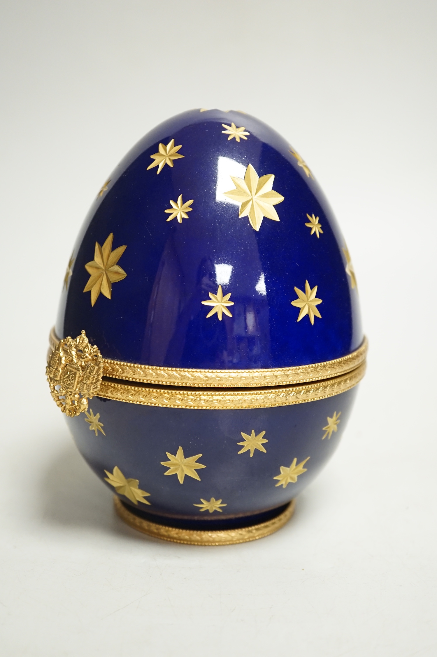 A Limoges for Faberge egg-shaped casket, Limited edition, 15cm high